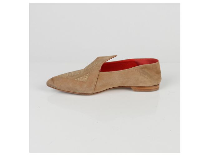 Hermès Scarpe flat babouche ricamate con logo Marrone - vista 3