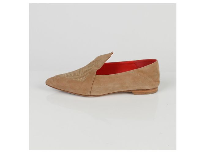 Hermès Scarpe flat babouche ricamate con logo Marrone - vista 4