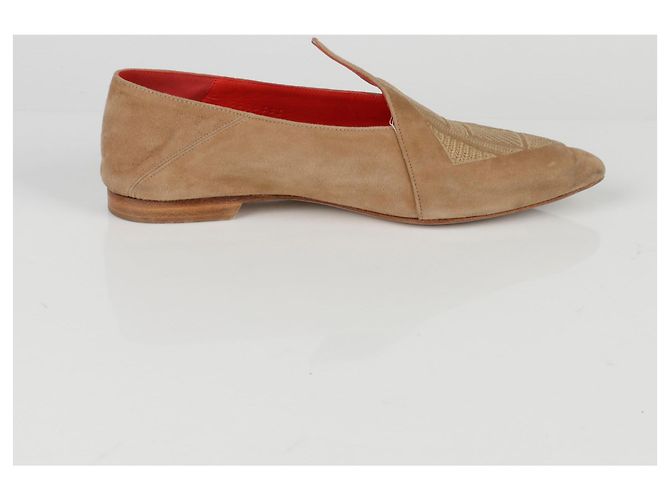 Hermès Scarpe flat babouche ricamate con logo Marrone - vista 5