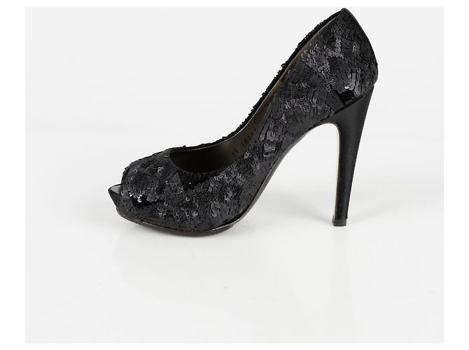 Salvatore Ferragamo Size Sequin Open Toe Pumps Black - view 3