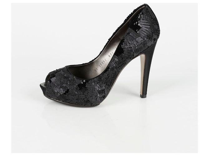 Salvatore Ferragamo Size Sequin Open Toe Pumps Black - view 4