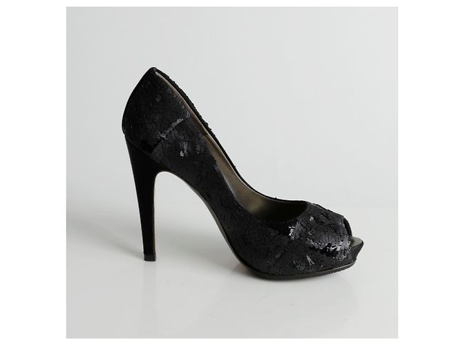 Salvatore Ferragamo Size Sequin Open Toe Pumps Black - view 5