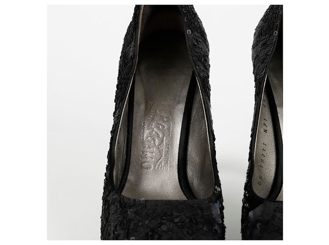 Salvatore Ferragamo Size Sequin Open Toe Pumps Black - view 7