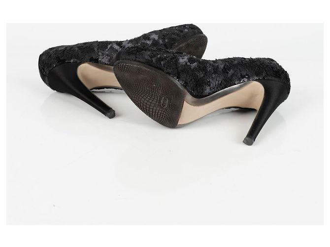 Salvatore Ferragamo Size Sequin Open Toe Pumps Black - view 9
