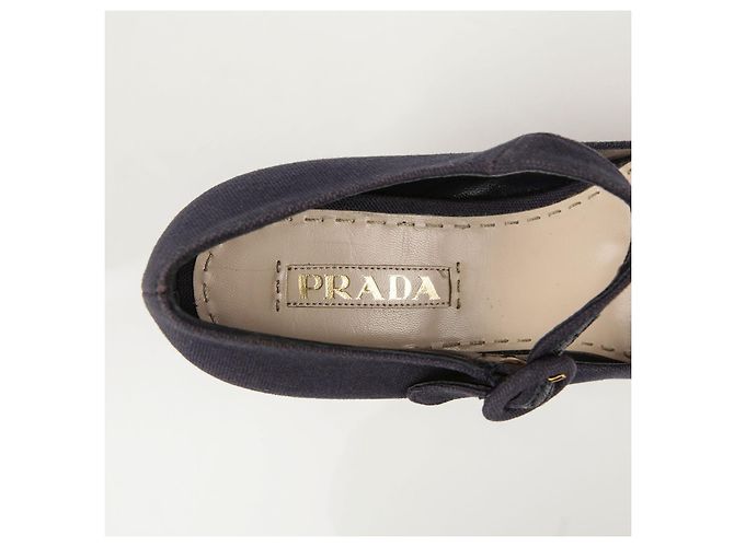 Prada Décolleté con plateau e cinturino Blu - vista 11