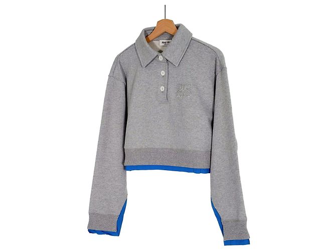 Miu Miu Polo Sweatshirt mit Geschichtetem Kragen Grau Braun - Ansicht 2