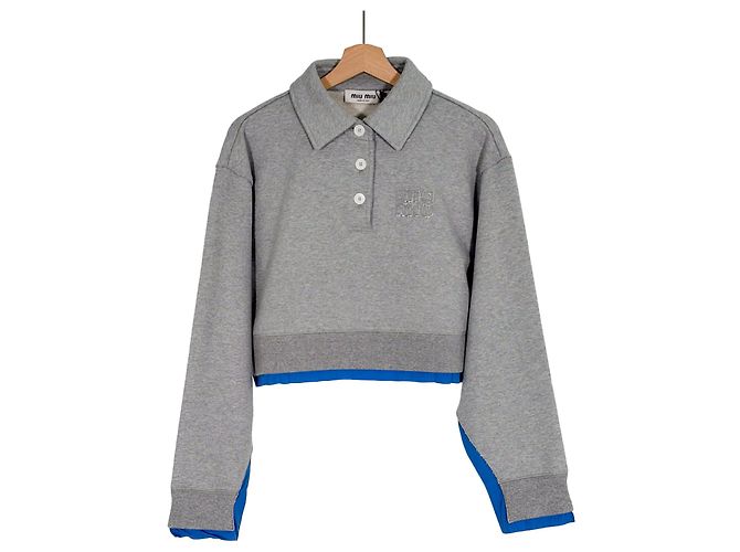 Miu Miu Polo Sweatshirt mit Geschichtetem Kragen Grau Braun - Ansicht 3