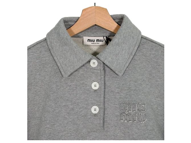 Miu Miu Polo Sweatshirt mit Geschichtetem Kragen Grau Braun - Ansicht 5