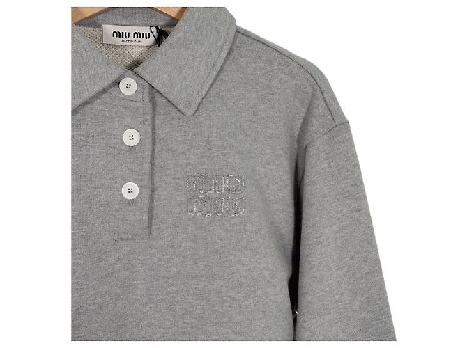 Miu Miu Polo Sweatshirt mit Geschichtetem Kragen Grau Braun - Ansicht 6