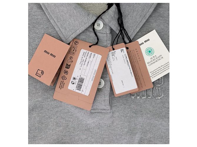 Miu Miu Polo Sweatshirt mit Geschichtetem Kragen Grau Braun - Ansicht 9