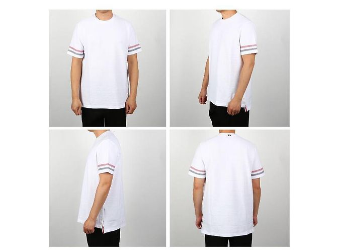 Thom Browne Kurzärmeliges Streifenshirt Weiß - Ansicht 2