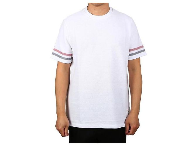 Thom Browne Kurzärmeliges Streifenshirt Weiß - Ansicht 5