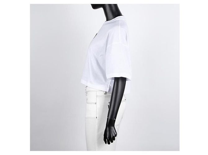 Miu Miu Kurzärmeliges, glitzerndes Logo-Cropped-T-Shirt Weiß - Ansicht 11
