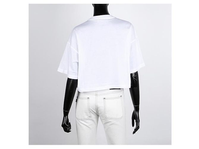 Miu Miu Kurzärmeliges, glitzerndes Logo-Cropped-T-Shirt Weiß - Ansicht 12