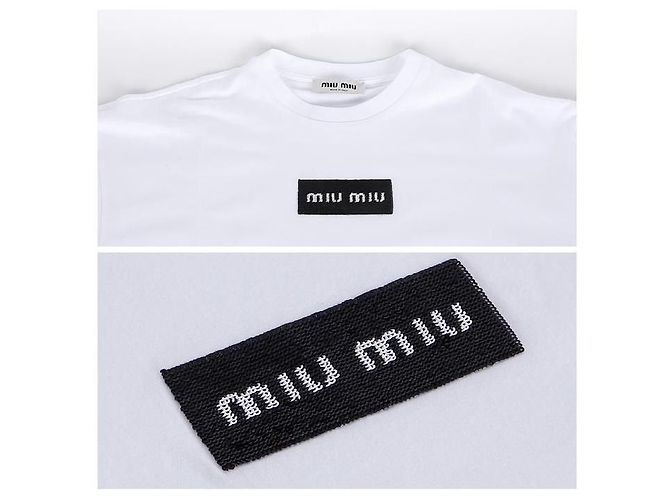 Miu Miu Kurzärmeliges, glitzerndes Logo-Cropped-T-Shirt Weiß - Ansicht 5