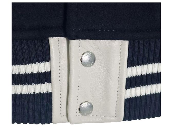 Sacai Wool Teddy Bomber Varsity Jacket Navy Blue - view 10
