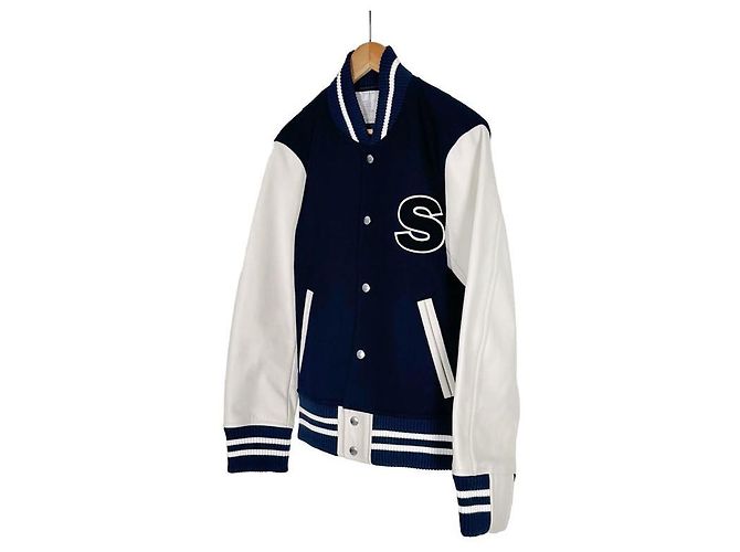 Sacai Wool Teddy Bomber Varsity Jacket Navy Blue - view 2
