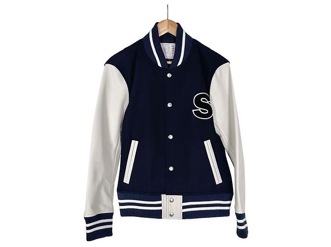 Sacai Wool Teddy Bomber Varsity Jacket Navy Blue - view 3
