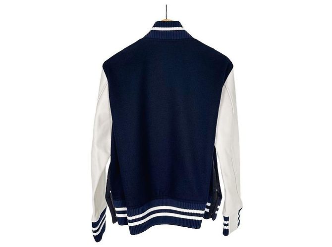 Sacai Wool Teddy Bomber Varsity Jacket Navy Blue - view 4