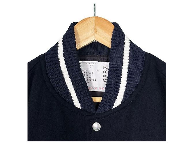 Sacai Wool Teddy Bomber Varsity Jacket Navy Blue - view 5