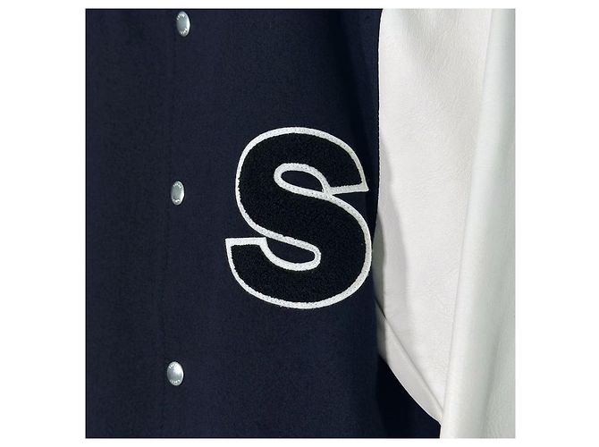 Sacai Wool Teddy Bomber Varsity Jacket Navy Blue - view 6