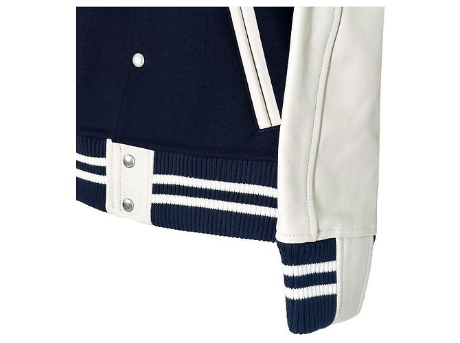 Sacai Wool Teddy Bomber Varsity Jacket Navy Blue - view 8