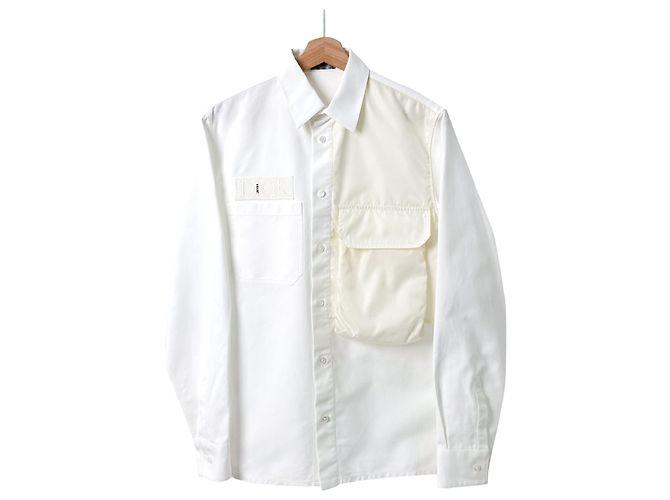 DIOR Sacai Giacca Camicia Oversize in Cotone con Tasca Monogram per Uomo Bianca Bianco - vista 2