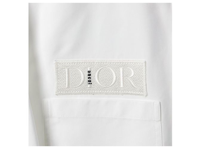 DIOR Sacai Giacca Camicia Oversize in Cotone con Tasca Monogram per Uomo Bianca Bianco - vista 4