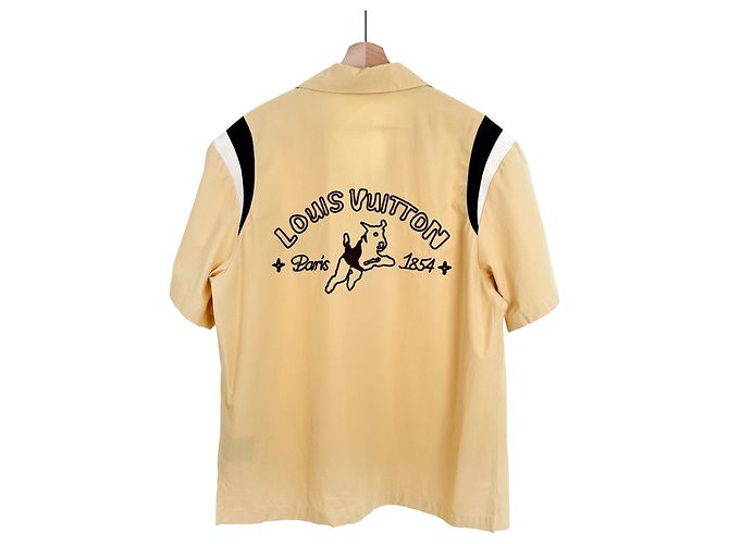 Louis Vuitton Camicia da bowling in cotone a maniche corte ricamata con cane Viar per uomo di lusso Giallo - vista 3