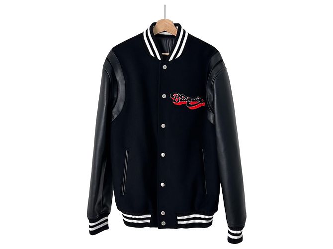 Balmain Giacca Blouson Varsity in Lana e Pelle per Uomo Nero - vista 2