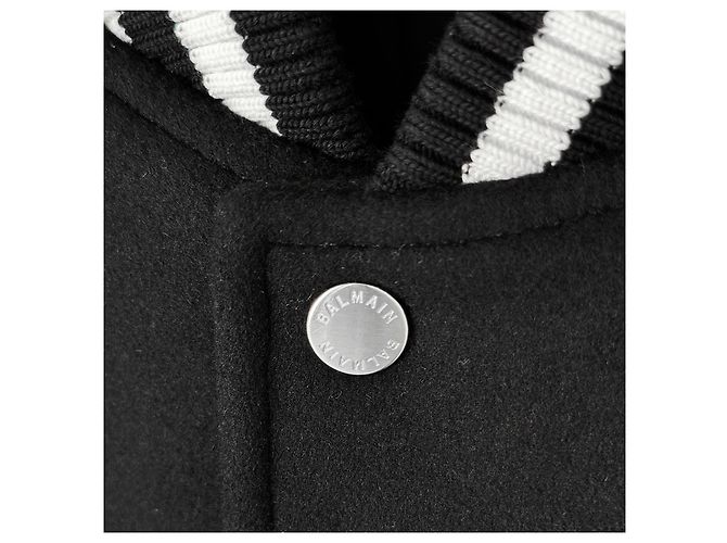 Balmain Giacca Blouson Varsity in Lana e Pelle per Uomo Nero - vista 4