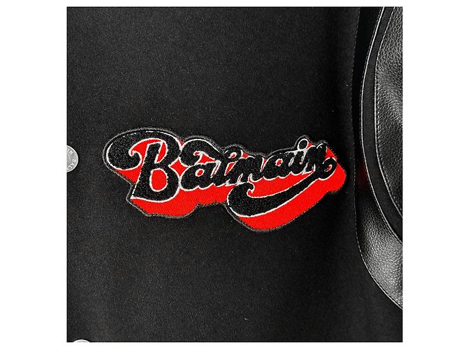 Balmain Giacca Blouson Varsity in Lana e Pelle per Uomo Nero - vista 6