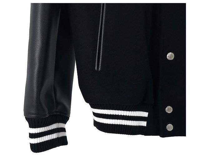 Balmain Giacca Blouson Varsity in Lana e Pelle per Uomo Nero - vista 7