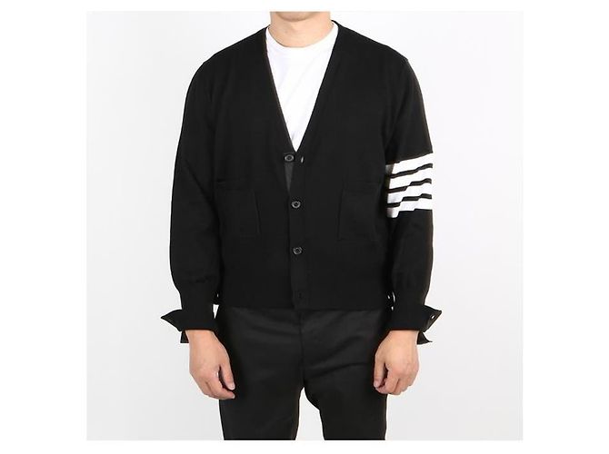 Thom Browne Diagonalband-Stickman-Cardigan Schwarz - Ansicht 2