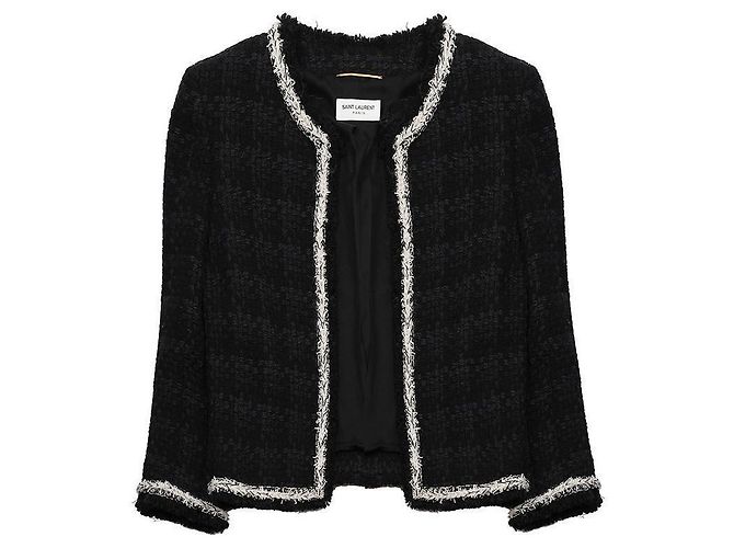 Saint Laurent Woll-Crop-Tweed-Jacke Schwarz - Ansicht 3