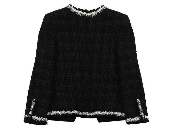 Saint Laurent Woll-Crop-Tweed-Jacke Schwarz - Ansicht 4