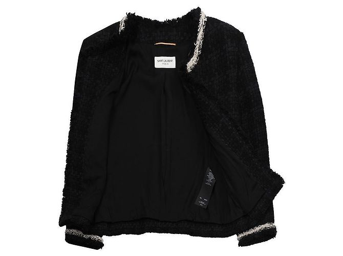 Saint Laurent Woll-Crop-Tweed-Jacke Schwarz - Ansicht 5