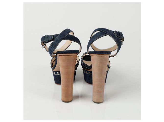 Prada Nieten-Sandalette mit Absatz Größe Blau - Ansicht 10