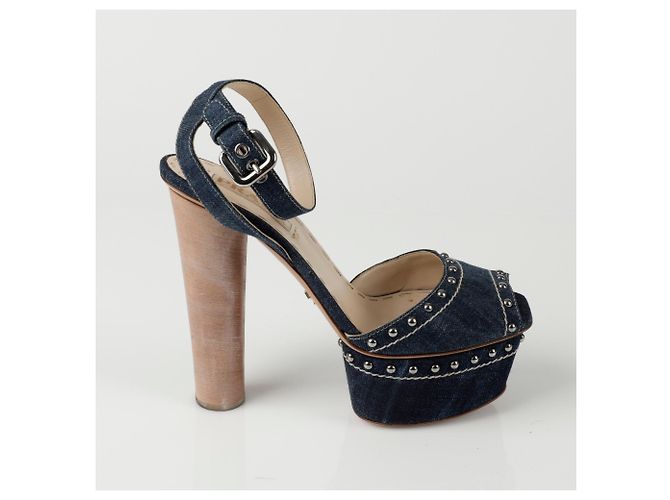 Prada Nieten-Sandalette mit Absatz Größe Blau - Ansicht 3