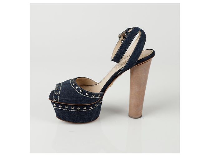Prada Nieten-Sandalette mit Absatz Größe Blau - Ansicht 4
