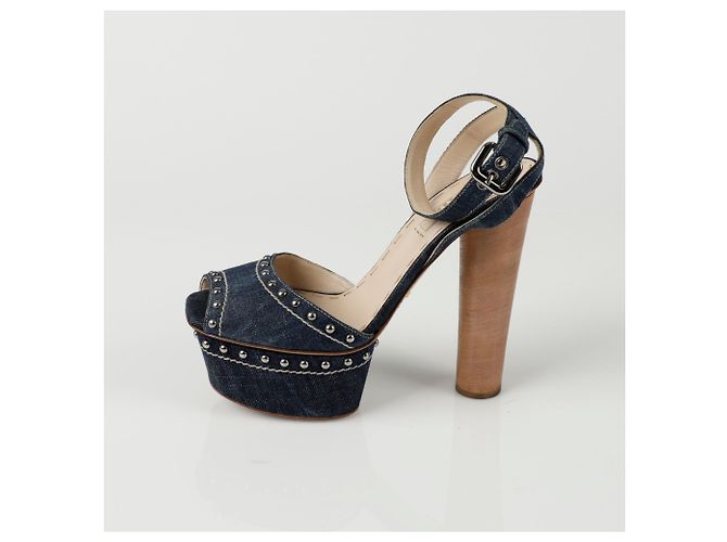 Prada Nieten-Sandalette mit Absatz Größe Blau - Ansicht 6