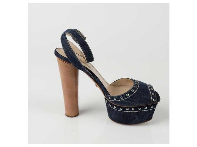 Prada Nieten-Sandalette mit Absatz Größe Blau - Ansicht 7
