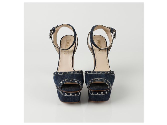 Prada Nieten-Sandalette mit Absatz Größe Blau - Ansicht 9
