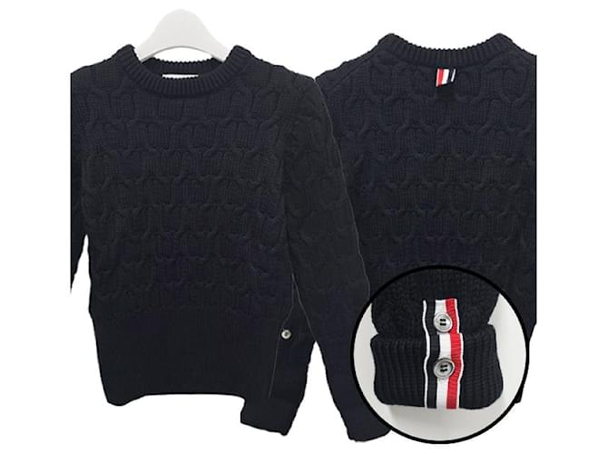 Thom Browne Kreuzkabel-Wollstrick navy Blau - Ansicht 13