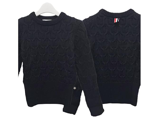 Thom Browne Kreuzkabel-Wollstrick navy Blau - Ansicht 14