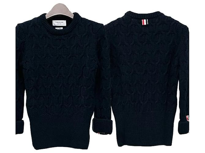 Thom Browne Kreuzkabel-Wollstrick navy Blau - Ansicht 17