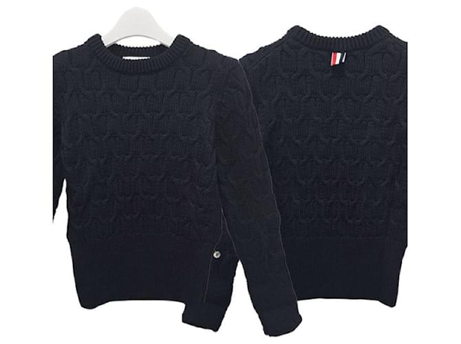 Thom Browne Kreuzkabel-Wollstrick navy Blau - Ansicht 2