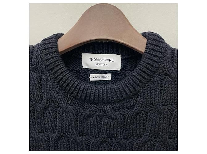 Thom Browne Kreuzkabel-Wollstrick navy Blau - Ansicht 20