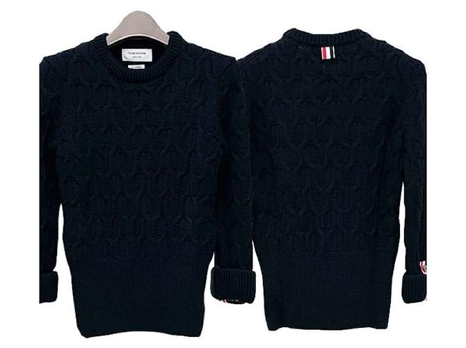 Thom Browne Kreuzkabel-Wollstrick navy Blau - Ansicht 5