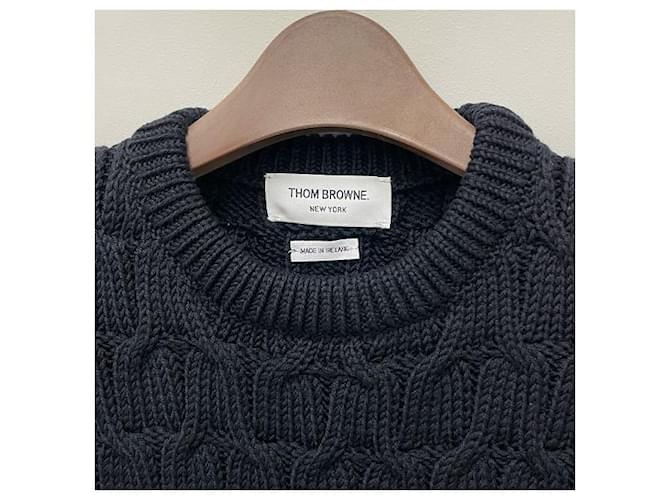 Thom Browne Kreuzkabel-Wollstrick navy Blau - Ansicht 8